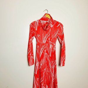 Red Vintage L/S Cowl Neck Dress Size XS VGUC